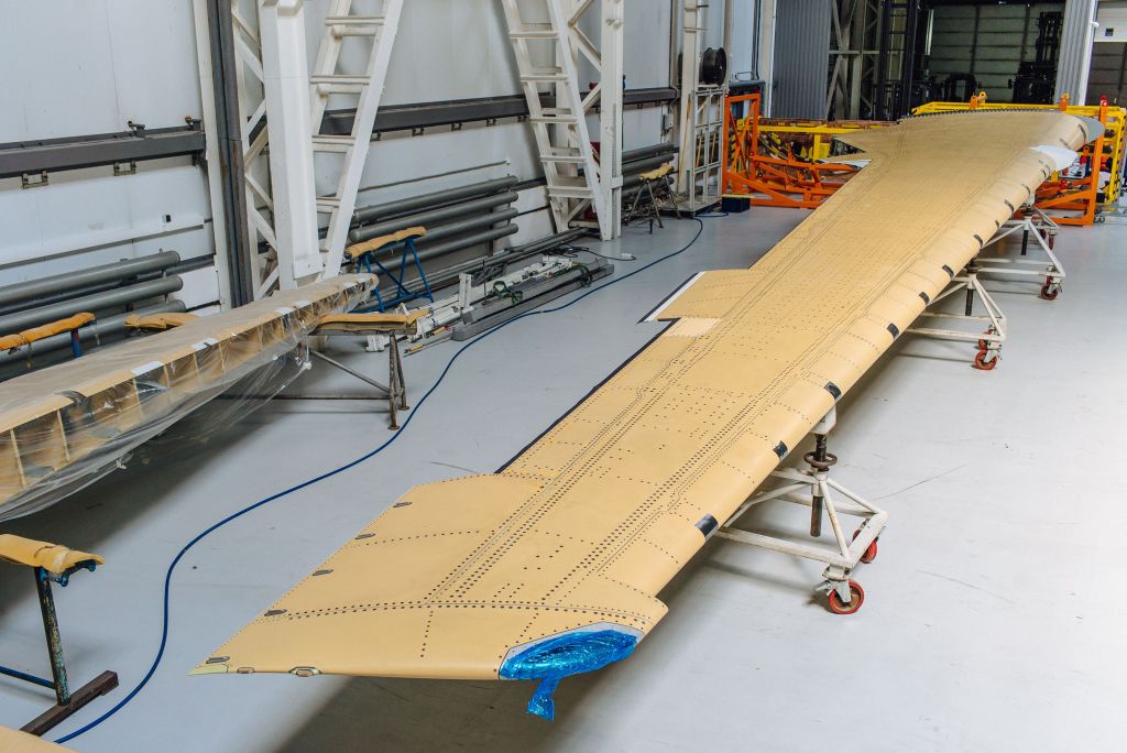 The MC-21-300 wing panel, made of Russian composite materials, delivered to the Irkut Corporation plant